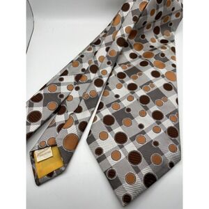 Vintage Carter Holmes Mens Tie Brown Tan Geometric Polka Dot Plaid Polyester